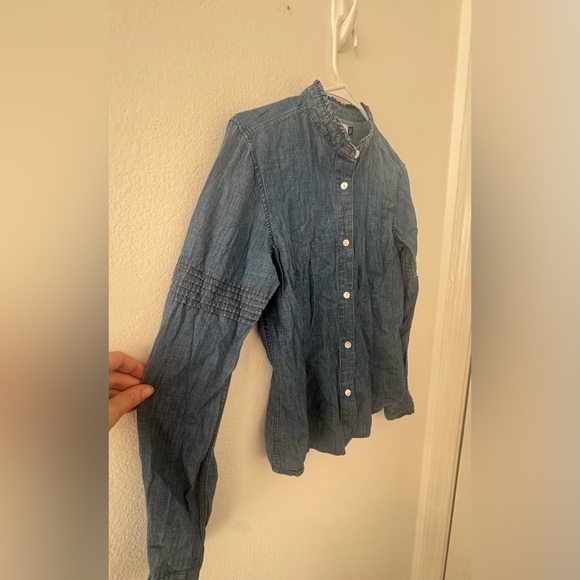 Tom Beckbe Cotton Denim Button Up Shirt Ruffle Pintuck Detail Size Small - Picture 2 of 8